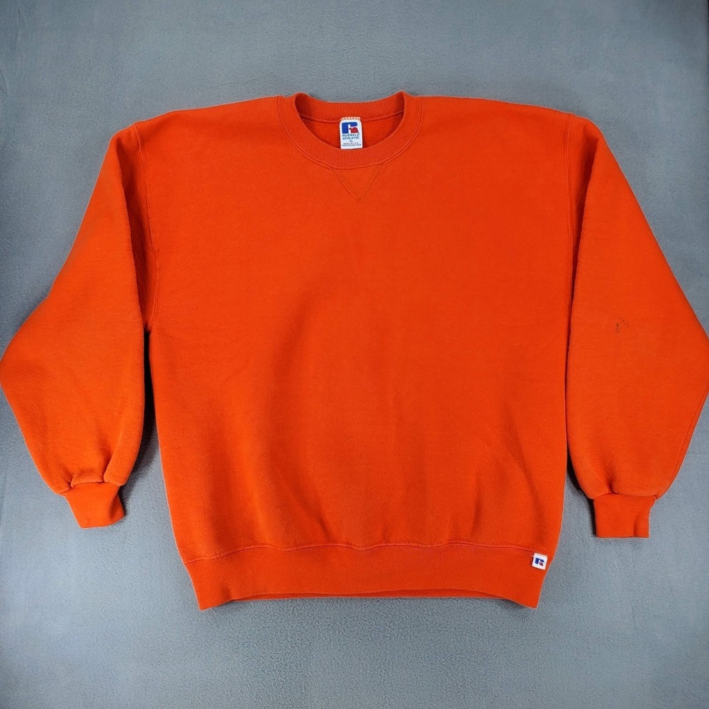 Vintage 90s Russell Athletic Sweatshirt Orange Blank Crewneck Mens XL Made USA